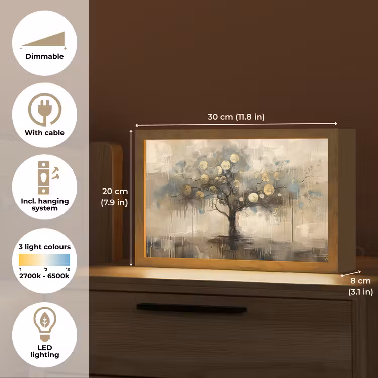 Beige - Abstract - Boom - Goud Light Box met kabel (Tafellamp) klein -USP_EN