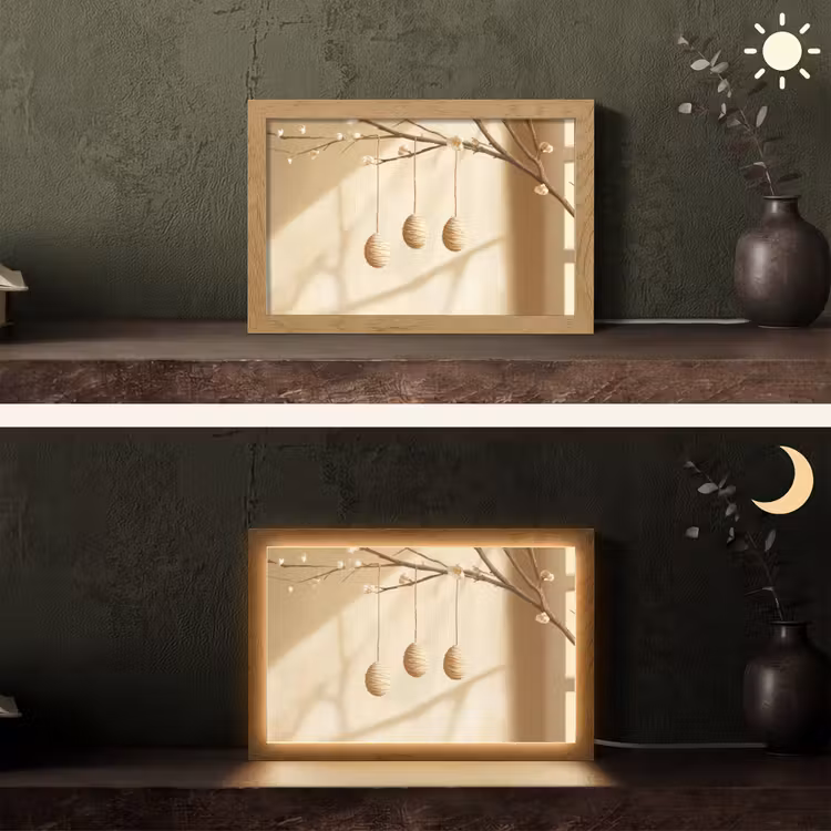 Beige - Paastak - Eieren Light Box met kabel (Tafellamp) klein -sfeer3