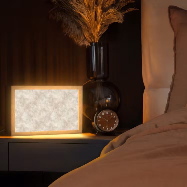 Beige - Reliëfstructuur - Natuursteen Light Box met kabel (Tafellamp) klein 924 -sfeer1