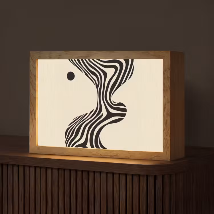 Beige - Lijnen - Golvend - Abstract Light Box met kabel (Tafellamp) klein -z3d_website