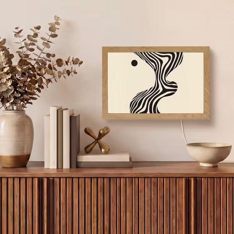 Beige - Lijnen - Golvend - Abstract Light Box met kabel (Tafellamp) klein -sfeer2