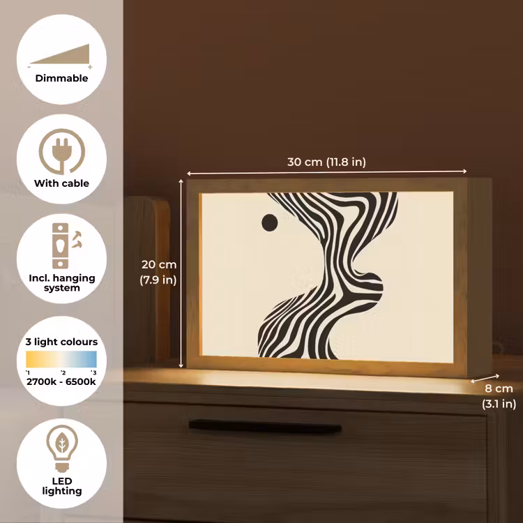 Beige - Lijnen - Golvend - Abstract Light Box met kabel (Tafellamp) klein -USP_EN