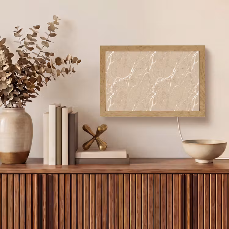 Beige - Marmer - Organisch - Wit Light Box met kabel (Tafellamp) klein 924 -sfeer2