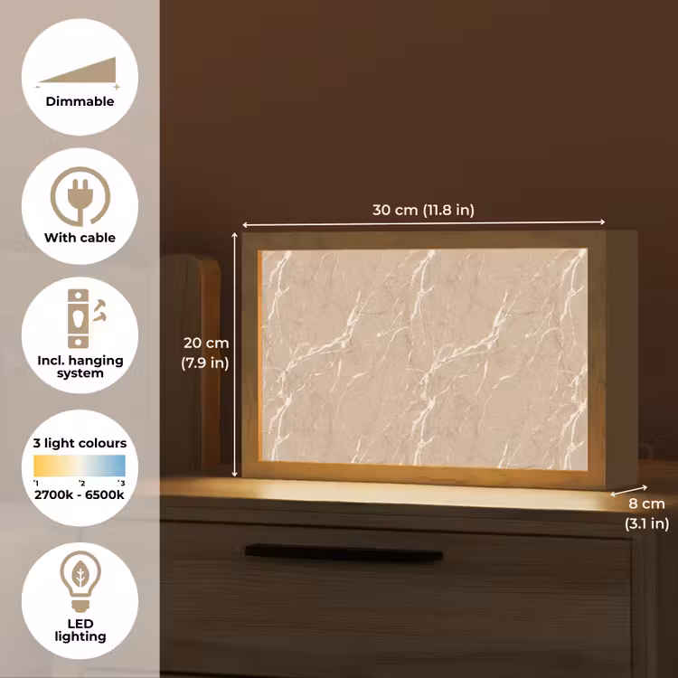 Beige - Marmer - Organisch - Wit Light Box met kabel (Tafellamp) klein 924 -USP_EN
