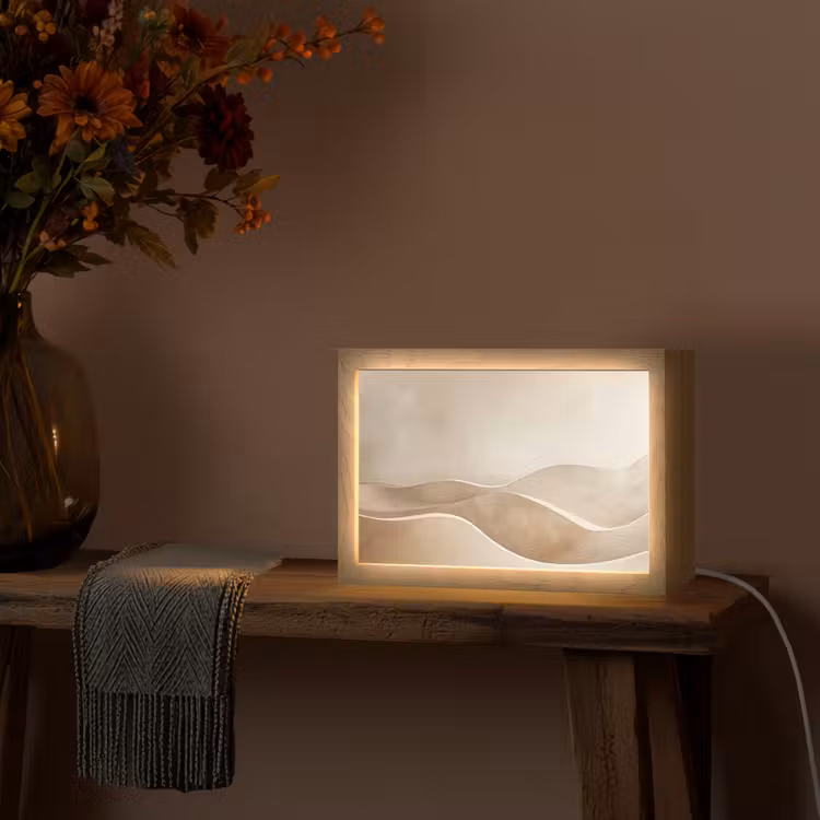 Beige - Natuur - Abstract - Modern Light Box met kabel (Tafellamp) klein -sfeer4