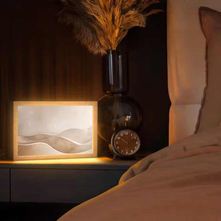 Beige - Natuur - Abstract - Modern Light Box met kabel (Tafellamp) klein -sfeer1