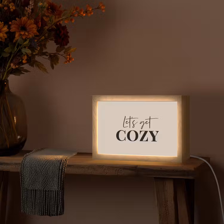 Beige - Winter - Quote - Cozy Light Box met kabel (Tafellamp) klein -sfeer4