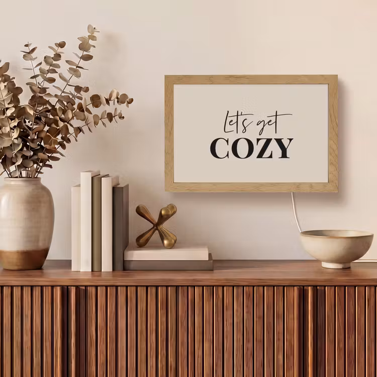 Beige - Winter - Quote - Cozy Light Box met kabel (Tafellamp) klein -sfeer2