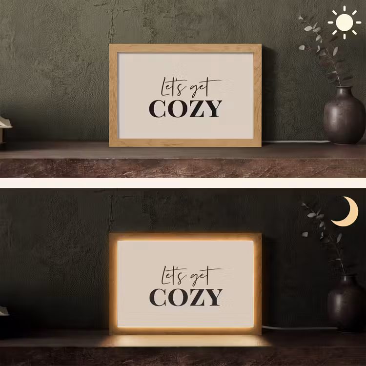 Beige - Winter - Quote - Cozy Light Box met kabel (Tafellamp) klein -sfeer3