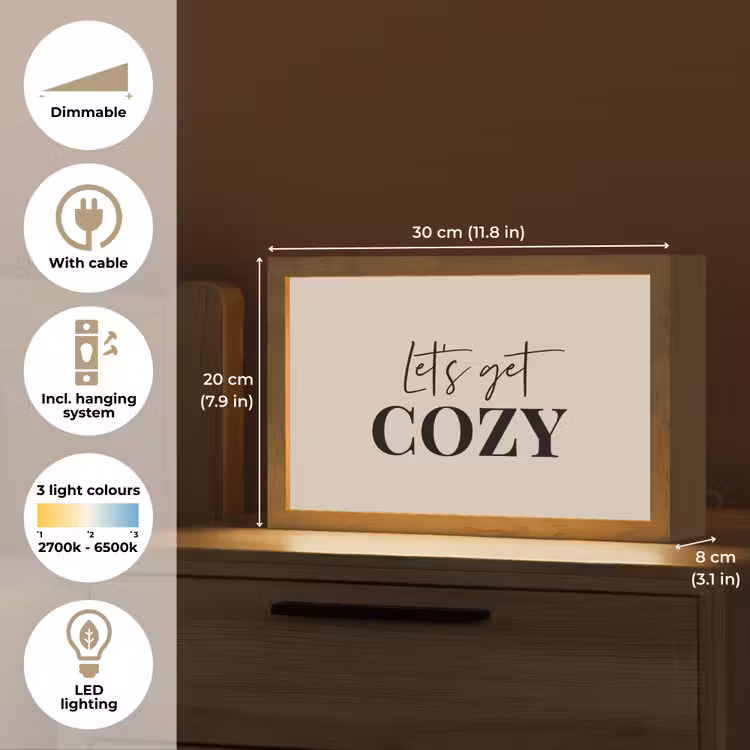 Beige - Winter - Quote - Cozy Light Box met kabel (Tafellamp) klein -USP_EN