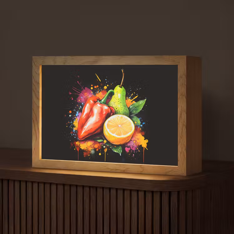 Paprika - Peer - Citroen - Graffiti - Verf - Abstract Light Box met kabel (Tafellamp) klein -z3d_website