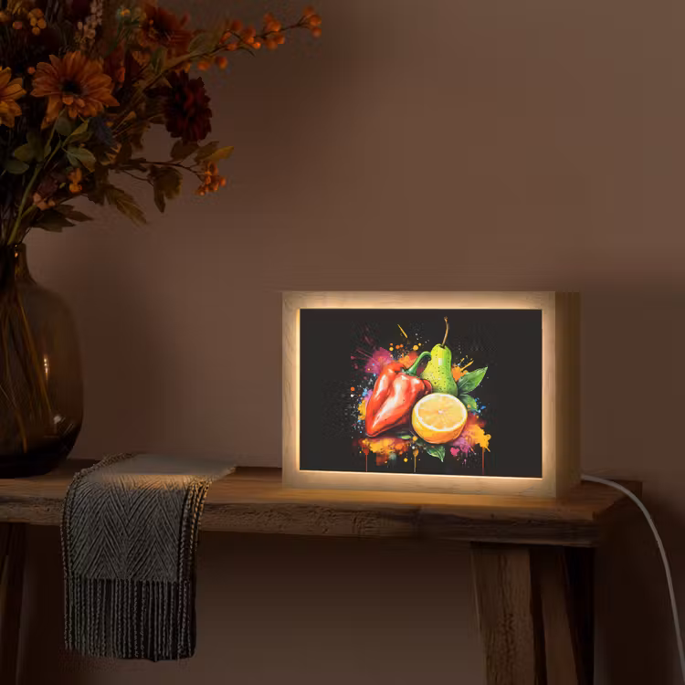 Paprika - Peer - Citroen - Graffiti - Verf - Abstract Light Box met kabel (Tafellamp) klein -sfeer4