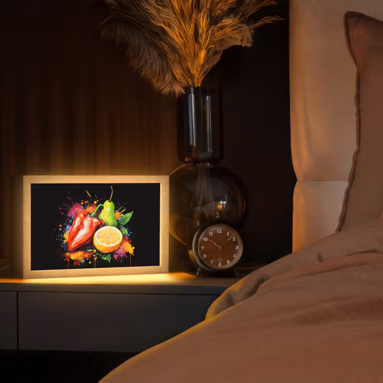 Paprika - Peer - Citroen - Graffiti - Verf - Abstract Light Box met kabel (Tafellamp) klein -sfeer1