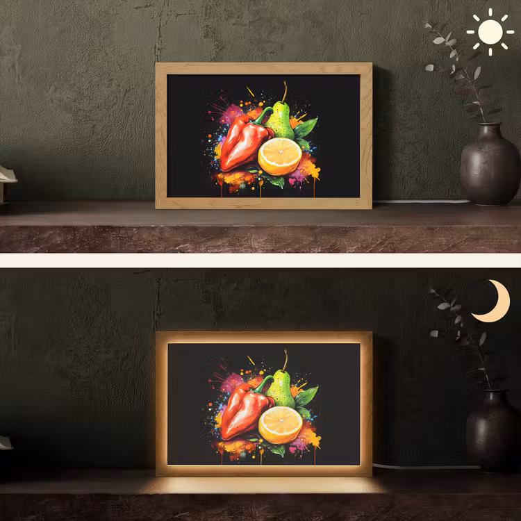 Paprika - Peer - Citroen - Graffiti - Verf - Abstract Light Box met kabel (Tafellamp) klein -sfeer3