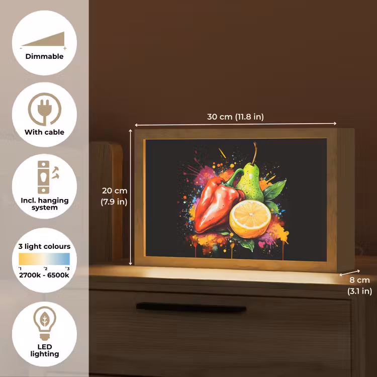 Paprika - Peer - Citroen - Graffiti - Verf - Abstract Light Box met kabel (Tafellamp) klein -USP_EN