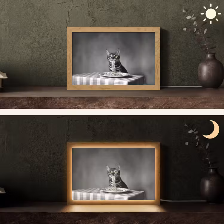 Bengaal - Kat - Tafelkleed - Zwart - Wit - Dier Light Box met kabel (Tafellamp) klein -sfeer3