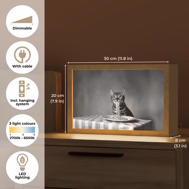 Bengaal - Kat - Tafelkleed - Zwart - Wit - Dier Light Box met kabel (Tafellamp) klein -USP_EN