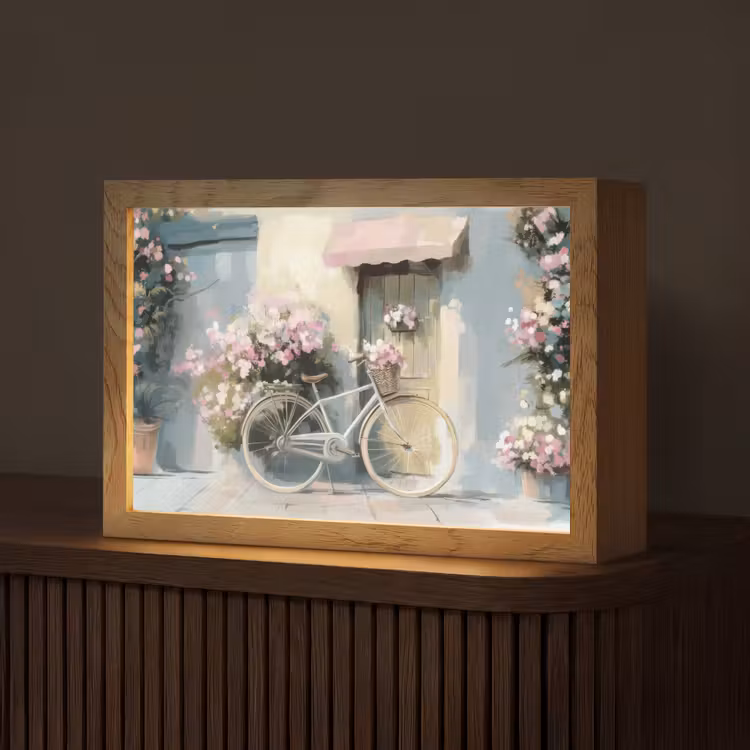 Fiets - Pastelkleuren - Bloemen Light Box met kabel (Tafellamp) klein -z3d_website