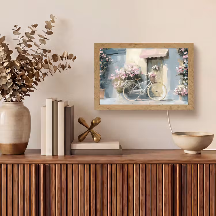Fiets - Pastelkleuren - Bloemen Light Box met kabel (Tafellamp) klein -sfeer2