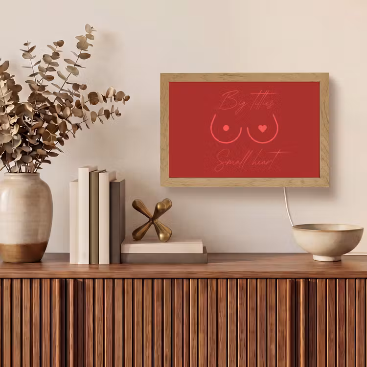 Big titties small heart - Rood - Hart Light Box met kabel (Tafellamp) klein -sfeer2