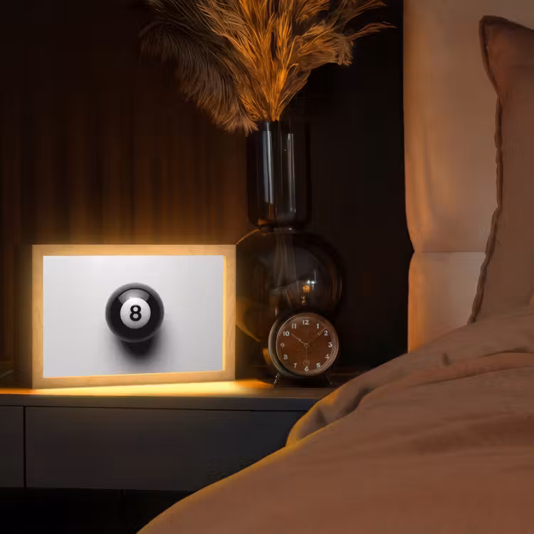 Biljartbal - Getal - Acht - Wit Light Box met kabel (Tafellamp) klein -sfeer1
