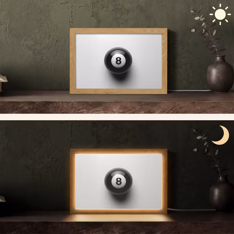 Biljartbal - Getal - Acht - Wit Light Box met kabel (Tafellamp) klein -sfeer3