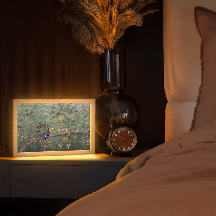 Vogel - Dier - Jungle - Mozaïek - Natuur Light Box met kabel (Tafellamp) klein -sfeer1