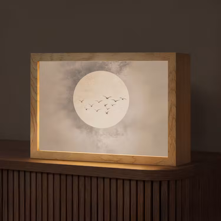 Vogel - Beige - Japandi Light Box met kabel (Tafellamp) klein -z3d_website