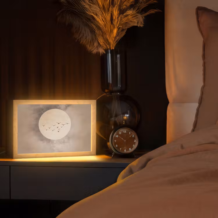 Vogel - Beige - Japandi Light Box met kabel (Tafellamp) klein -sfeer1