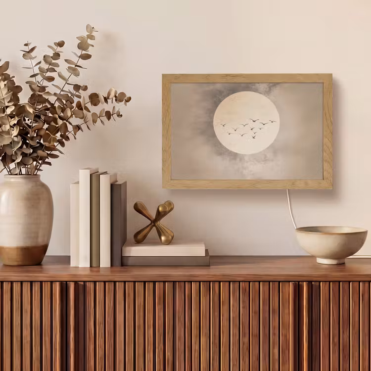 Vogel - Beige - Japandi Light Box met kabel (Tafellamp) klein -sfeer2