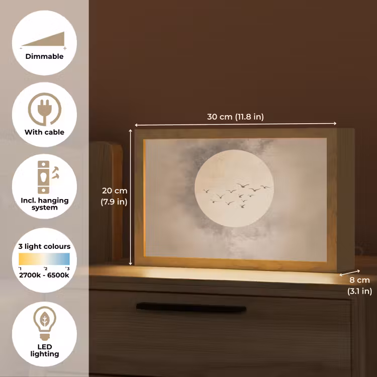 Vogel - Beige - Japandi Light Box met kabel (Tafellamp) klein -USP_EN