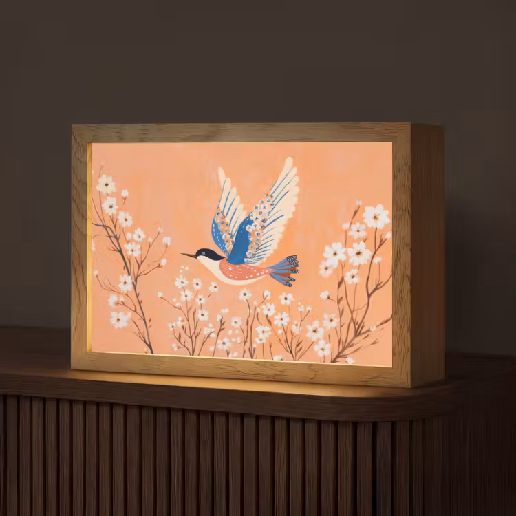 Vogel - Bloesemtakken - Warm - Kleurrijk Light Box met kabel (Tafellamp) klein -z3d_website