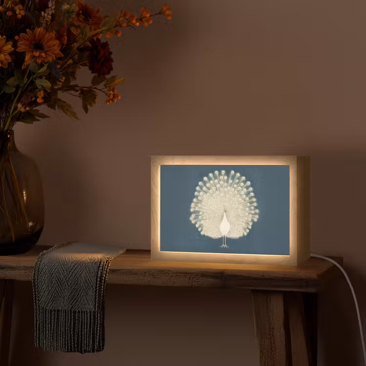 Vogel - Blauw - Vintage Light Box met kabel (Tafellamp) klein -sfeer4
