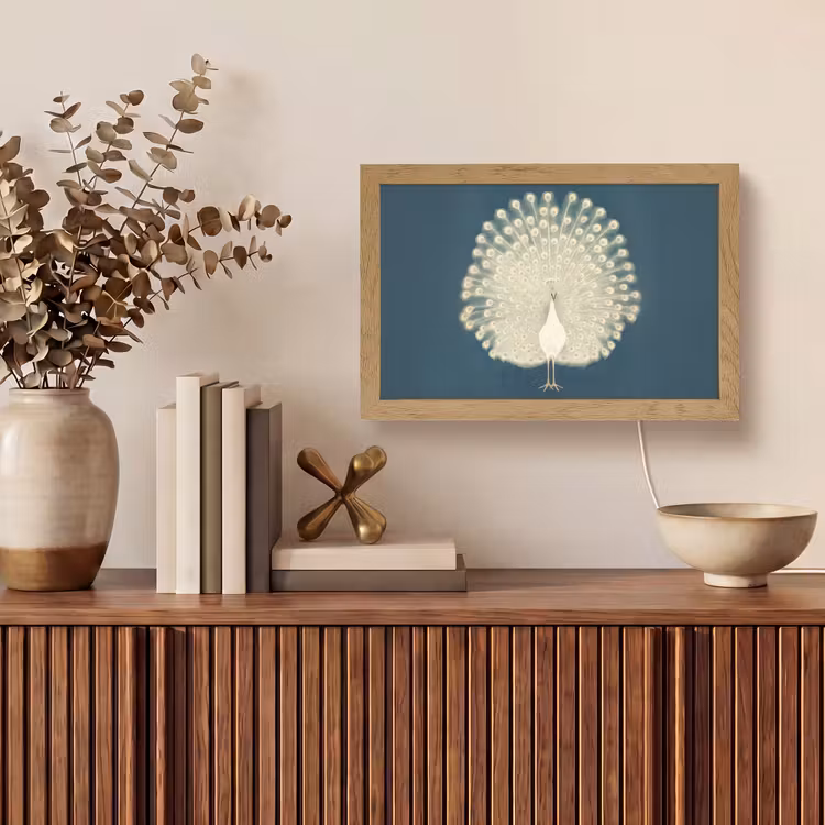 Vogel - Blauw - Vintage Light Box met kabel (Tafellamp) klein -sfeer2