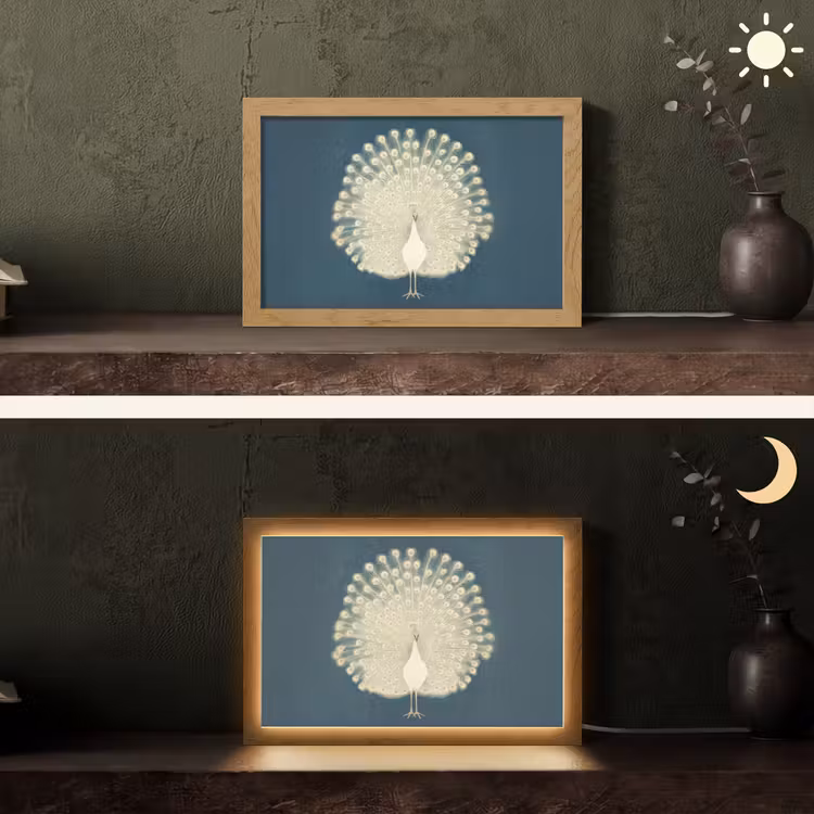 Vogel - Blauw - Vintage Light Box met kabel (Tafellamp) klein -sfeer3