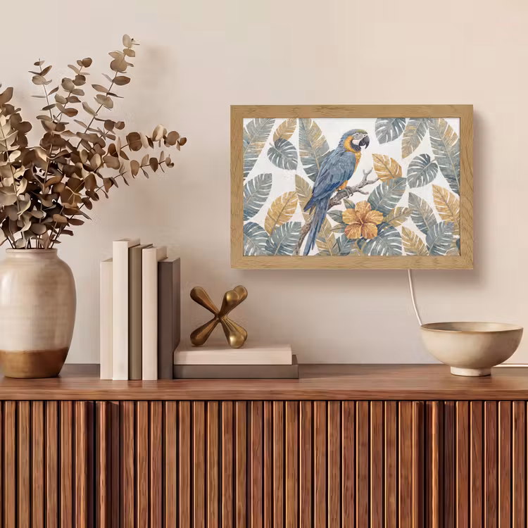 Vogel - Tak - Natuur - Mozaïek - Blauw Light Box met kabel (Tafellamp) klein -sfeer2