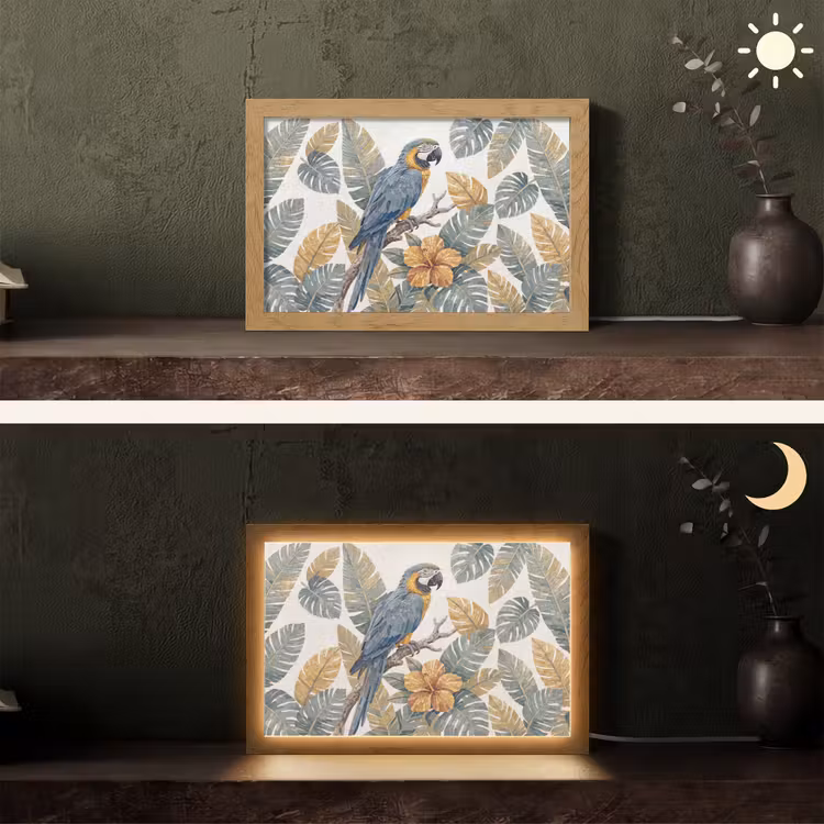Vogel - Tak - Natuur - Mozaïek - Blauw Light Box met kabel (Tafellamp) klein -sfeer3