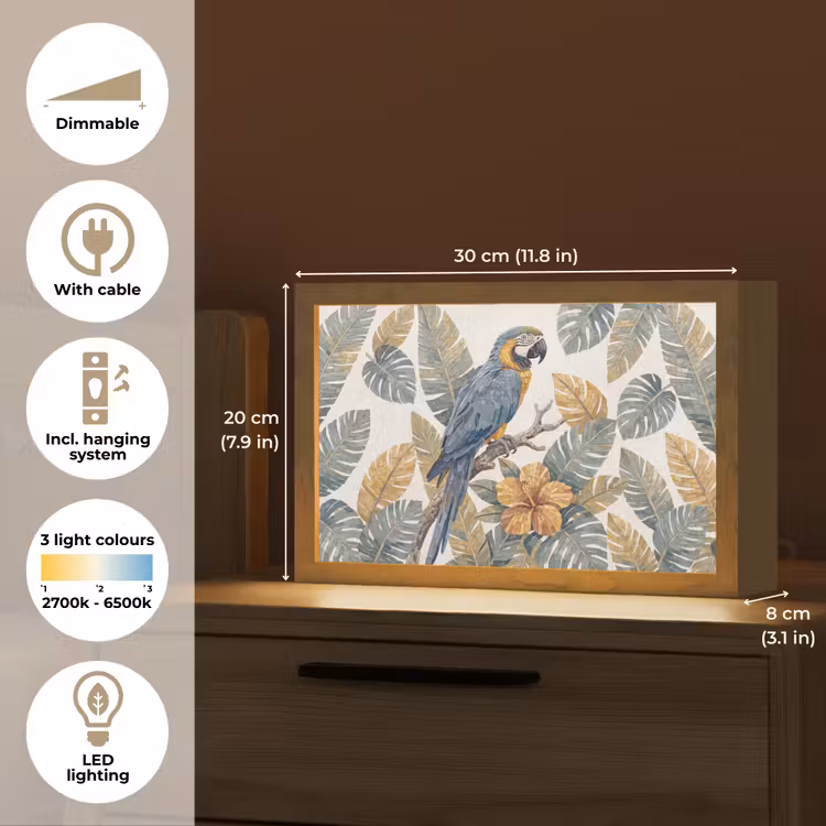 Vogel - Tak - Natuur - Mozaïek - Blauw Light Box met kabel (Tafellamp) klein -USP_EN