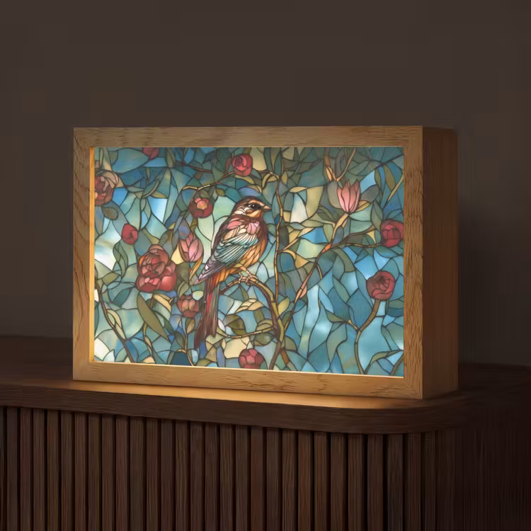 Vogel - Tak - Rozen - Mozaïek Light Box met kabel (Tafellamp) klein -z3d_website