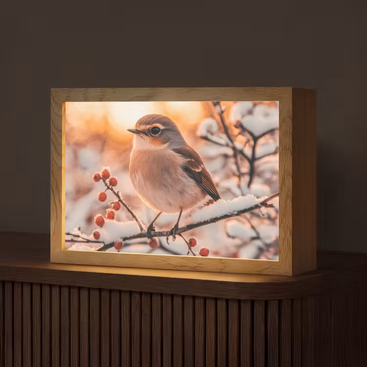 Vogel - Tak - Winter - Dieren - Sneeuw Light Box met kabel (Tafellamp) klein -z3d_website