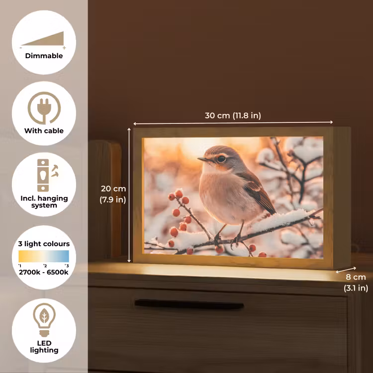 Vogel - Tak - Winter - Dieren - Sneeuw Light Box met kabel (Tafellamp) klein -USP_EN