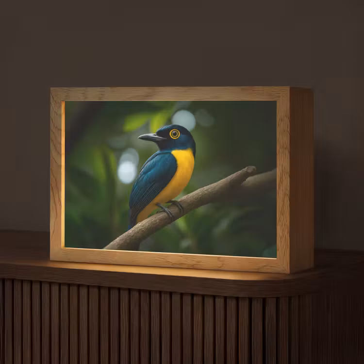 Vogel - Tak - Geel - Bladeren Light Box met kabel (Tafellamp) klein -z3d_website