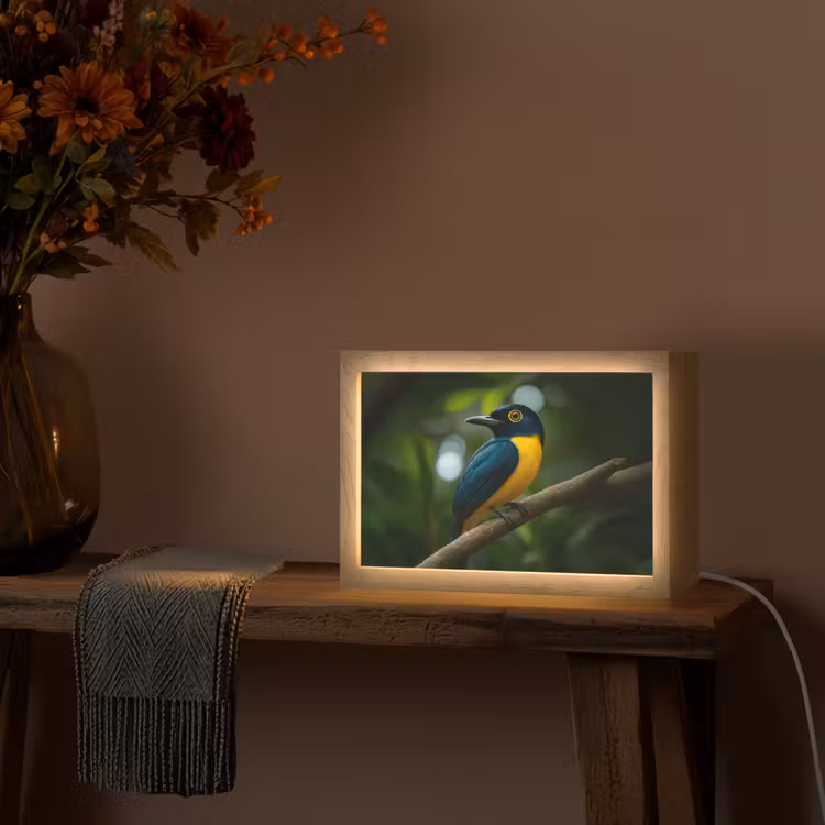 Vogel - Tak - Geel - Bladeren Light Box met kabel (Tafellamp) klein -sfeer4