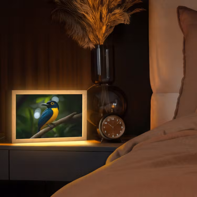 Vogel - Tak - Geel - Bladeren Light Box met kabel (Tafellamp) klein -sfeer1