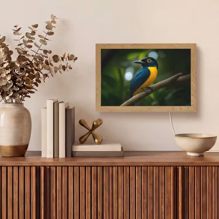 Vogel - Tak - Geel - Bladeren Light Box met kabel (Tafellamp) klein -sfeer2
