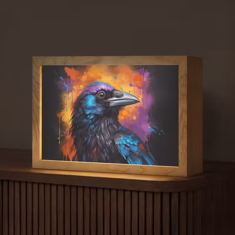 Vogel - Kraai - Graffiti - Zwart - Dieren Light Box met kabel (Tafellamp) klein -z3d_website
