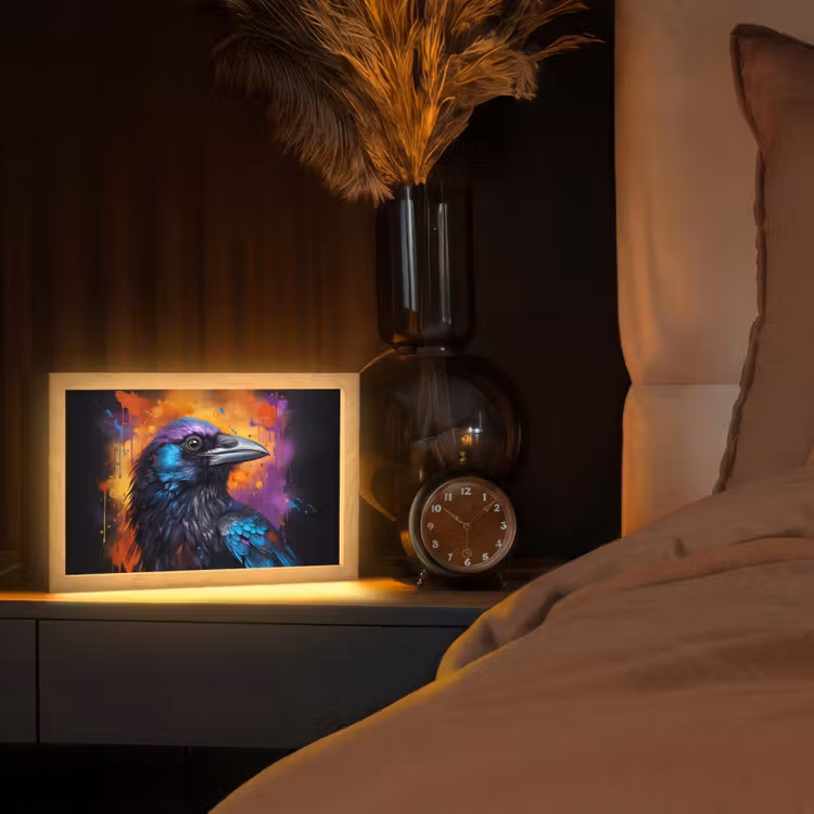 Vogel - Kraai - Graffiti - Zwart - Dieren Light Box met kabel (Tafellamp) klein -sfeer1