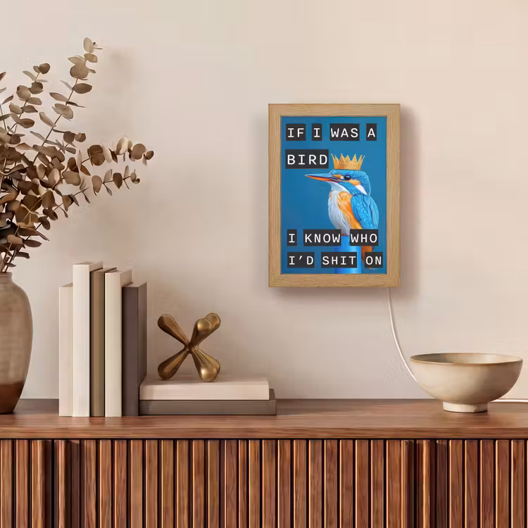 Vogel - Decoratie - Ijsvogel - Blauw Light Box met kabel (Tafellamp) klein -sfeer2