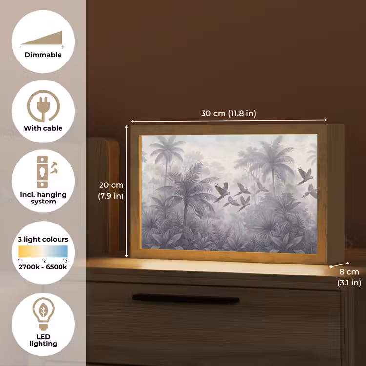 Vogel - Vliegend - Jungle - Vintage - Dieren Light Box met kabel (Tafellamp) klein -USP_EN