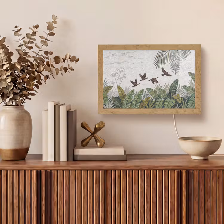 Vogel - Vliegend - Tropisch - Mozaïek - Groen Light Box met kabel (Tafellamp) klein -sfeer2